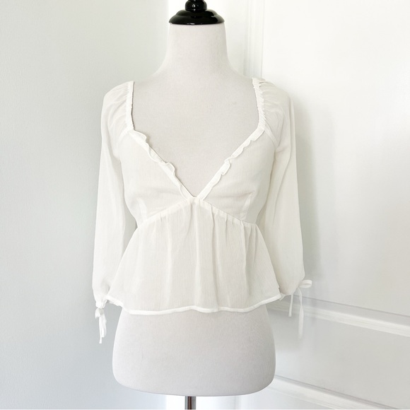 Glassons Sheer White Ruffle V-Neck Blouse - Size 6 - Picture 1 of 4